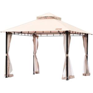 imageVEVOR Patio Gazebo for 68 Person 10 x 10 FT Backyard Gazebo with Mosquito Netting Metal Frame and PU Coated 180G Polyester Outdoor Canopy Shelter for Patio Backyard Lawn Garden DeckBeigeBlack