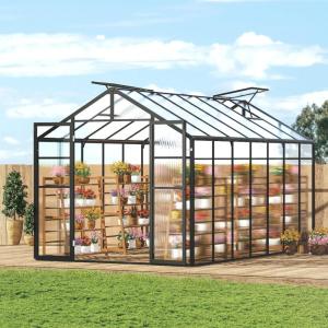 imageVEVOR Polycarbonate Greenhouse 8 x 14 Ft Outdoor Greenhouse with 2 Vent Windows Pavilion Styled Greenhouse with Hinged Door Aluminum Large Walkin Greenhouse Kit for Outside Garden Backyard814 Ft
