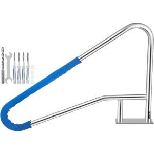 imageVEVOR Pool Rail 55x32 Pool Railing 304 Stainless Steel 250LBS Load Capacity Silver Rustproof Pool Handrail Humanized Swimming Pool Handrail with Blue Grip Cover ampamp M8 Drill Bit ampamp SelfTaping Screws54x36 Inch