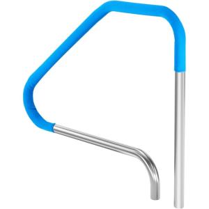 imageVEVOR Pool Rail 55x32 Pool Railing 304 Stainless Steel 250LBS Load Capacity Silver Rustproof Pool Handrail Humanized Swimming Pool Handrail with Blue Grip Cover ampamp M8 Drill Bit ampamp SelfTaping Screws46x37 Inch