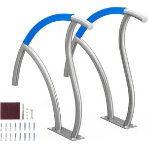 imageVEVOR Pool Rail 55x32 Pool Railing 304 Stainless Steel 250LBS Load Capacity Silver Rustproof Pool Handrail Humanized Swimming Pool Handrail with Blue Grip Cover ampamp M8 Drill Bit ampamp SelfTaping Screws30x30 Inch 2 Pack