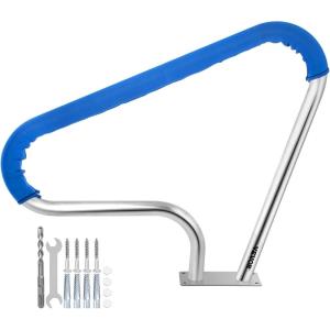 imageVEVOR Pool Rail 55x32 Pool Railing 304 Stainless Steel 250LBS Load Capacity Silver Rustproof Pool Handrail Humanized Swimming Pool Handrail with Blue Grip Cover ampamp M8 Drill Bit ampamp SelfTaping Screws39x32 Inch