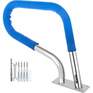 imageVEVOR Pool Rail 55x32 Pool Railing 304 Stainless Steel 250LBS Load Capacity Silver Rustproof Pool Handrail Humanized Swimming Pool Handrail with Blue Grip Cover ampamp M8 Drill Bit ampamp SelfTaping Screws30x22 Inch
