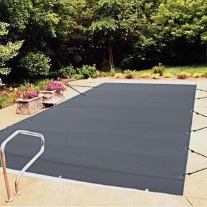 imageVEVOR Pool Safety Cover Fits 16x32ft Rectangular Inground Winter Swimming Pools with 4x8ft Center End Step Triple Stitched High Strength Mesh PP Great Rain Permeability Installation HardwareCharcoal