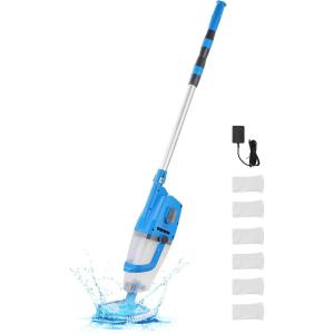 imageVEVOR Pool Vacuum 26 GPM Handheld Cordless Hot Tub Vacuum with Extension Pole for Deep Cleaning ampamp Strong Suction Rechargeable Pool Cleaner Running up to 1Hour for Above GroundInground Pool Spas40W