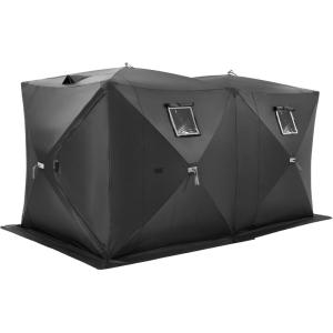 imageVEVOR PopUp Ice Fishing Tent  Portable HubStyle Shelter with Insulated ampamp NonInsulated Options Multiple Sizes for 1 to 8 Persons Waterproof Oxford Fabric Includes Anchors Ropes ampamp Carry BagBlack 68 Person Noninsulated Ice Fishing Tent