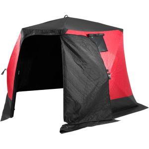 imageVEVOR PopUp Ice Fishing Tent  Portable HubStyle Shelter with Insulated ampamp NonInsulated Options Multiple Sizes for 1 to 8 Persons Waterproof Oxford Fabric Includes Anchors Ropes ampamp Carry BagRed 46 Person Insulated Ice Fishing Tent