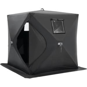 imageVEVOR PopUp Ice Fishing Tent  Portable HubStyle Shelter with Insulated ampamp NonInsulated Options Multiple Sizes for 1 to 8 Persons Waterproof Oxford Fabric Includes Anchors Ropes ampamp Carry BagBlack 12 Person Noninsulated Ice Fishing Tent