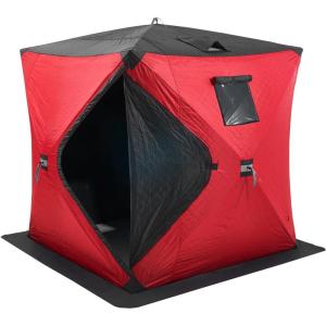 imageVEVOR PopUp Ice Fishing Tent  Portable HubStyle Shelter with Insulated ampamp NonInsulated Options Multiple Sizes for 1 to 8 Persons Waterproof Oxford Fabric Includes Anchors Ropes ampamp Carry BagRed 34 Person Insulated Ice Fishing Tent