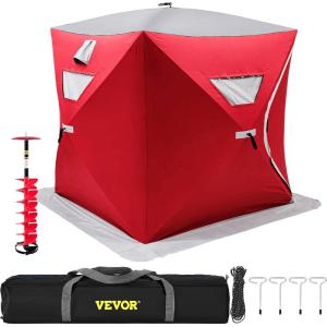 imageVEVOR PopUp Ice Fishing Tent  Portable HubStyle Shelter with Insulated ampamp NonInsulated Options Multiple Sizes for 1 to 8 Persons Waterproof Oxford Fabric Includes Anchors Ropes ampamp Carry BagRed 12 Person Noninsulated Ice Fishing Tent
