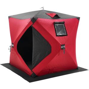 imageVEVOR PopUp Ice Fishing Tent  Portable HubStyle Shelter with Insulated ampamp NonInsulated Options Multiple Sizes for 1 to 8 Persons Waterproof Oxford Fabric Includes Anchors Ropes ampamp Carry BagRed 12 Person Insulated Ice Fishing Tent
