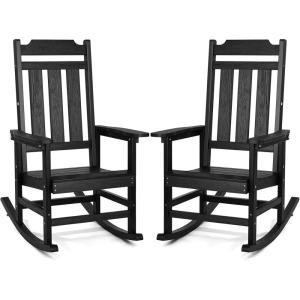 imageVEVOR Porch Rocker HIPS Outdoor Rocking Chair High Back Patio Rocking Chair with Smooth Armrests Supports up to 400 lbs for Garden Balcony Porch Black2PC Rocking Chair