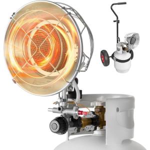 imageVEVOR Propane Tank Top Heater 30000 BTU Rapid Heating 180Degree Infrared Radiant Tank Top Gas Heater 3 Heat Settings for Ice FishingHuntingOutdoor Work Single Burner SquareRound Suit with Portable Trolley  15000BTU