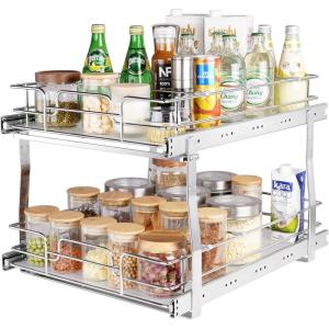 imageVEVOR Pull Out Cabinet Organizer 12quotW x 21quotD Heavy Duty Slide Out Pantry Shelves ChromePlated Steel Roll Out Drawers Sliding Drawer Storage for Home Inside Kitchen Cabinet Bathroom Under Sink17W x 21D