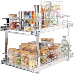 imageVEVOR Pull Out Cabinet Organizer 12quotW x 21quotD Heavy Duty Slide Out Pantry Shelves ChromePlated Steel Roll Out Drawers Sliding Drawer Storage for Home Inside Kitchen Cabinet Bathroom Under Sink2 Tier
