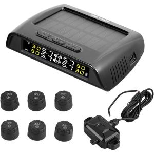 imageVEVOR RV Tire Pressure Monitoring System 73116 PSI Trailer TPMS 6 Tire with 6 Sensors 5 Alarm Modes Waterproof TPMS Sensors Set Solar Charge and Realtime Display Signal Boostersolar power and USB