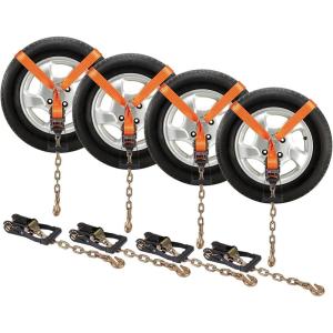 imageVEVOR Ratchet Tie Down Straps Kit 2quot x 120quot Tire Straps 5512 LBS Working Load 11023 LBS Breaking Strength Car Tie Down Straps with Snap Hooks for Passenger Car Truck Trailer 4PackHeavy Duty Ratchets