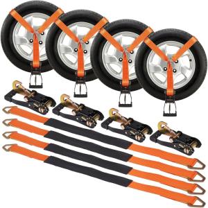 imageVEVOR Ratchet Tie Down Straps Kit 2quot x 120quot Tire Straps 5512 LBS Working Load 11023 LBS Breaking Strength Car Tie Down Straps with Snap Hooks for Passenger Car Truck Trailer 4PackSnap HooksAxle type