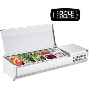 imageVEVOR Refrigerated Condiment Prep Station 135 W Countertop Refrigerated Condiment Station with 2 13 Pans ampamp 4 16 Pans 304 Stainless Body and PC Lid Sandwich Prep Table with Stainless Guard ETLStainless 55in
