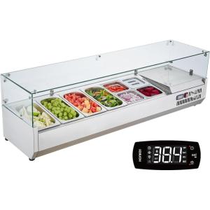 imageVEVOR Refrigerated Condiment Prep Station 135 W Countertop Refrigerated Condiment Station with 2 13 Pans ampamp 4 16 Pans 304 Stainless Body and PC Lid Sandwich Prep Table with Stainless Guard ETLGlass 60in