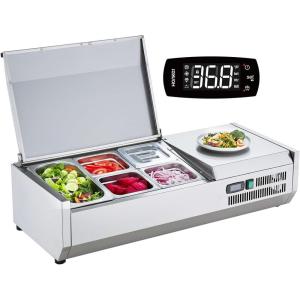 imageVEVOR Refrigerated Condiment Prep Station 135 W Countertop Refrigerated Condiment Station with 2 13 Pans ampamp 4 16 Pans 304 Stainless Body and PC Lid Sandwich Prep Table with Stainless Guard ETLStainless 40in