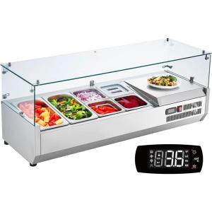 imageVEVOR Refrigerated Condiment Prep Station 135 W Countertop Refrigerated Condiment Station with 2 13 Pans ampamp 4 16 Pans 304 Stainless Body and PC Lid Sandwich Prep Table with Stainless Guard ETLGlass 48in