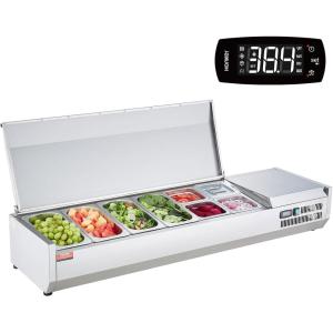 imageVEVOR Refrigerated Condiment Prep Station 135 W Countertop Refrigerated Condiment Station with 2 13 Pans ampamp 4 16 Pans 304 Stainless Body and PC Lid Sandwich Prep Table with Stainless Guard ETLStainless 60in