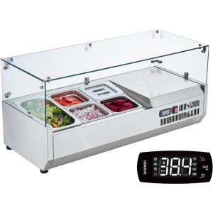 imageVEVOR Refrigerated Condiment Prep Station 135 W Countertop Refrigerated Condiment Station with 2 13 Pans ampamp 4 16 Pans 304 Stainless Body and PC Lid Sandwich Prep Table with Stainless Guard ETLGlass 40in
