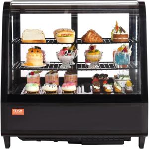 imageVEVOR Refrigerated Display Case 5 CuFt146L Countertop Pastry Display Case 2Tier Commercial Display Refrigerator with LED Lighting TURBO Cooling FrostFree AirCooling for BakeryCurved