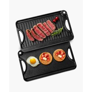 imageVEVOR Reversible GrillGriddle 17x10 PreSeasoned Cast Iron Griddle Rectangular Double Burner Griddle Pan NonStick Family Pan Cookware with Handles Flat Top Plate for BBQ Gas Grill Black14 x 85 x 1