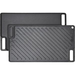 imageVEVOR Reversible GrillGriddle 17x10 PreSeasoned Cast Iron Griddle Rectangular Double Burner Griddle Pan NonStick Family Pan Cookware with Handles Flat Top Plate for BBQ Gas Grill Black167 x 97 x 06