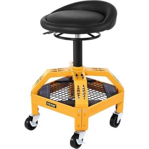 imageVEVOR Rolling Garage Stool 300LBS Capacity Adjustable Height from 18 in to 23 in 360degree Swivel Wheels 4quot Large Tool Tray with Two Bottle Holder for Workshop Auto Repair Shop RedRolling Garage Stool