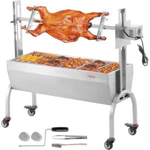 imageVEVOR Rotisserie Grill BBQ Whole Pig Lamb Goat Charcoal Spit Grill 46 Inch 132 Lbs Capacity Electric 52W Motor Stainless Steel Rotisserie Roaster with Lockable Wheels for Camping Outdoor46INWithout Baffle