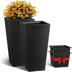 imageVEVOR Set of 2 Tall Outdoor Planters 21quot H Round Large Planters for Front Porch and Patio Stone Finish Flower Tree Plant PotsTapered 22inch