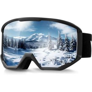 imageVEVOR Ski Goggles Cylindrical Lens with Revo Coating OTG Anti fog Snow Goggles TPU Frame ampamp Ventilation StructureSilver