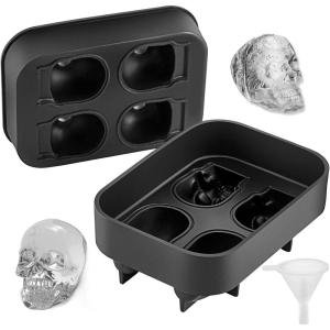 imageVEVOR Skull Ice Cube Tray 4Grid Skull Ice Ball Maker Flexible Black Silicone Ice Tray with Lid ampamp Funnel Funny Skull Ice Cubes 16quotx18quot Each for Beverage Chocolate etc on Parties ampamp HolidaysWhite
