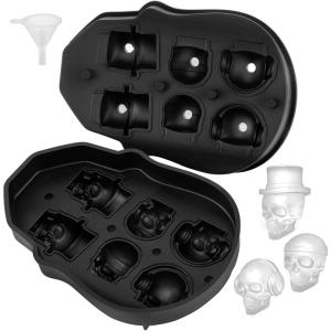imageVEVOR Skull Ice Cube Tray 4Grid Skull Ice Ball Maker Flexible Black Silicone Ice Tray with Lid ampamp Funnel Funny Skull Ice Cubes 16quotx18quot Each for Beverage Chocolate etc on Parties ampamp HolidaysBlack