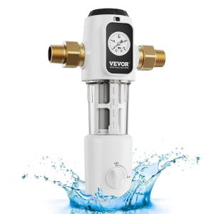 imageVEVOR Spin Down Sediment Filter 360 Mountable 4th Gen Backwash PreFiltration BiSide Scraper Flush 20 GPM Reusable Whole House Water Filter Pressure Gauge 34quot MNPTWith Gauge