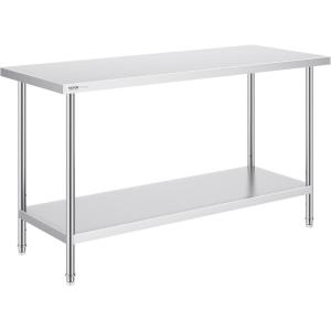 imageVEVOR Stainless Steel Prep Table 30 x 72 x 34 Inch 920 lbs Load Capacity Heavy Duty Metal Worktable with 3 Adjustable Height Levels Commercial Workstation for Kitchen Garage Restaurant Backyard24 x 60 x 34 Inch