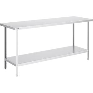 imageVEVOR Stainless Steel Prep Table 30 x 72 x 34 Inch 920 lbs Load Capacity Heavy Duty Metal Worktable with 3 Adjustable Height Levels Commercial Workstation for Kitchen Garage Restaurant Backyard24 x 72 x 34 Inch
