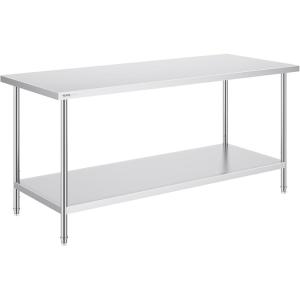 imageVEVOR Stainless Steel Prep Table 30 x 72 x 34 Inch 920 lbs Load Capacity Heavy Duty Metal Worktable with 3 Adjustable Height Levels Commercial Workstation for Kitchen Garage Restaurant Backyard30 x 72 x 34 Inch