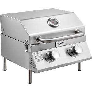imageVEVOR Tabletop Gas Grill 3Burner Stainless Steel Portable Propane Grill with Builtin Thermometer Travel Locks Weatherproof Lid 22500 BTU Total for Outdoor Cooking Patio Party Camping RV2Burner