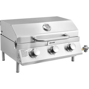 imageVEVOR Tabletop Gas Grill 3Burner Stainless Steel Portable Propane Grill with Builtin Thermometer Travel Locks Weatherproof Lid 22500 BTU Total for Outdoor Cooking Patio Party Camping RV3Burner