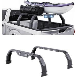 imageVEVOR Truck Rack 1934inch Extendable Truck Ladder Rack 386quot436quot Adjustable Height 250 lbs Capacity Steel Ladder Rack for Truck Heavy Duty Truck Bed Rack for Kayak Surfboard Lumber LadderLadder rack with light