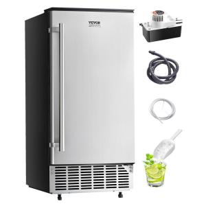 imageVEVOR Under Counter Ice Maker Machine Crescent Ice 15 LbsDay Stainless Steel Built in Ice Maker with Reversible Door 11Lbs Storage Ice Maker Machine for Commercial Home Kitchen No Drain RequiredCube Ice with Drain