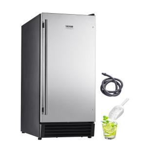 imageVEVOR Under Counter Ice Maker Machine Crescent Ice 15 LbsDay Stainless Steel Built in Ice Maker with Reversible Door 11Lbs Storage Ice Maker Machine for Commercial Home Kitchen No Drain RequiredCube Ice