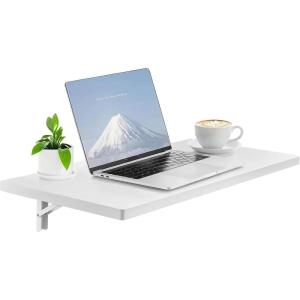 imageVEVOR Wall Mounted Folding Table 394 x 197 inches Wall Mount Table Floating Desk with Iron Bracket for Small Spaces Home Office Dining Laundry Room Kitchen Bar White1575D x 315W