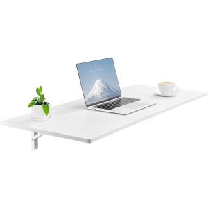imageVEVOR Wall Mounted Folding Table 394 x 197 inches Wall Mount Table Floating Desk with Iron Bracket for Small Spaces Home Office Dining Laundry Room Kitchen Bar White1811D x 4331W