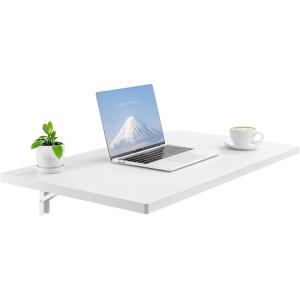 imageVEVOR Wall Mounted Folding Table 394 x 197 inches Wall Mount Table Floating Desk with Iron Bracket for Small Spaces Home Office Dining Laundry Room Kitchen Bar White354D x 197W