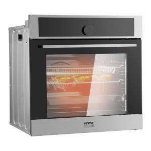 imageVEVOR Wall Oven 24 inch Electric Builtin Wall Oven with 9 Cooking Functions 268 CuFt Convection Wall Oven with Digital Timer Electric Single Wall Oven with Baking Rack and Tray for KitchenDigital Display